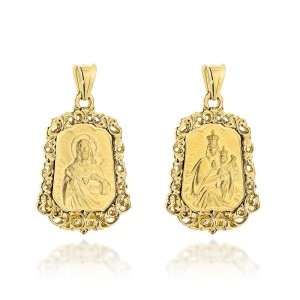 Medalik złoty dwustronny szkaplerz w ozdobnej oprawie