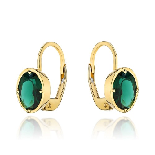 Kolczyki złote z kolekcji "COLORFUL STONE" - zielony kwarc owal