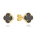 Kolczyki złote czarna koniczynka w oprawie złota 8mm