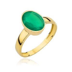 Pierścionek złoty z zielonym kamieniem agat