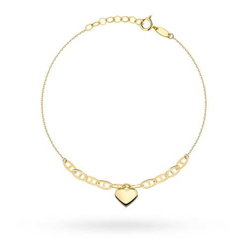 Bransoletka złota z wiszącym serduszkiem i ogniwkami