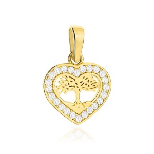 Zawieszka złota drzewko szczęścia w serduszku z cyrkoniami próba 585