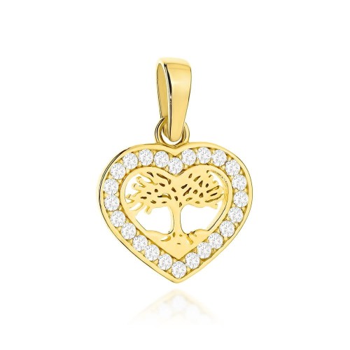 Zawieszka złota drzewko szczęścia w serduszku z cyrkoniami próba 585