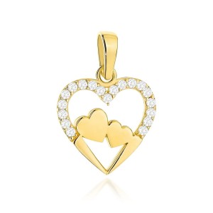 Zawieszka złota splecione serduszka w sercu wysadzanym cyrkoniami 585