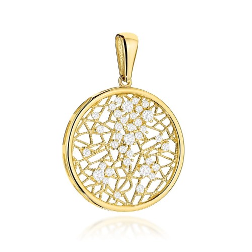 Zawieszka złota ażurowe kółko z cyrkoniami
