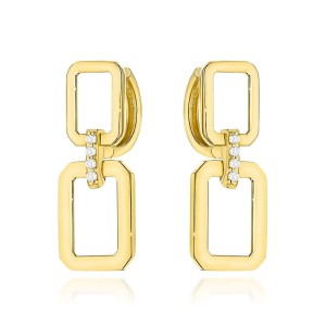 Kolczyki złote prostokąty z cyrkoniami na kreolu