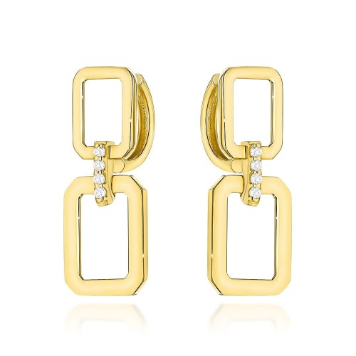 Kolczyki złote prostokąty z cyrkoniami na kreolu