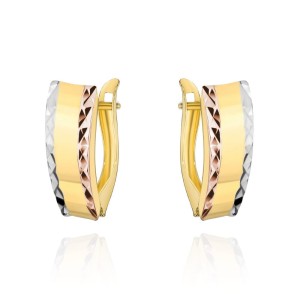 Kolczyki złote w trzech kolorach złota próba 585 diamentowane zapięcie angielskie