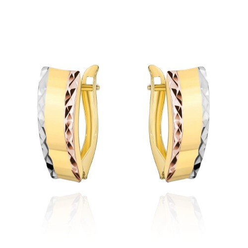 Kolczyki złote w trzech kolorach złota próba 585 diamentowane zapięcie angielskie