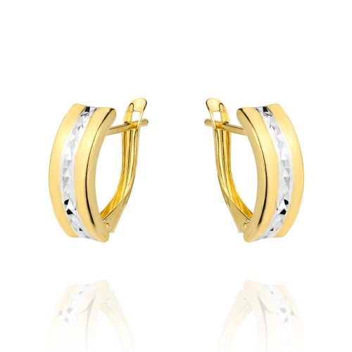 Kolczyki złote diamentowane na środku dwa kolory złota