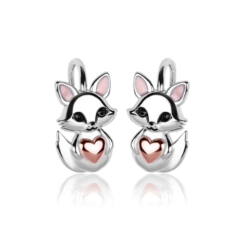 Kolczyki srebrne dla dziewczynki Lis Liski z sercem angielskie/ Prezent na urodziny dla dziecka