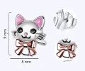 Kolczyki srebrne dla dziewczynki kotki z kokardką wkrętki rozmiar