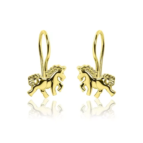 Złote kolczyki konie koniki kucyki na biglu próba 585 /Kolczyki złote dla dziewczynki