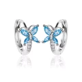 Srebrne kolczyki kółka z motylkiem zatrzask błękitna cyrkonia kreol