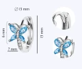 Srebrne kolczyki kółka z motylkiem zatrzask błękitna cyrkonia kreol