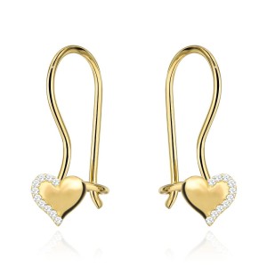 Kolczyki złote serca z cyrkoniami na biglu