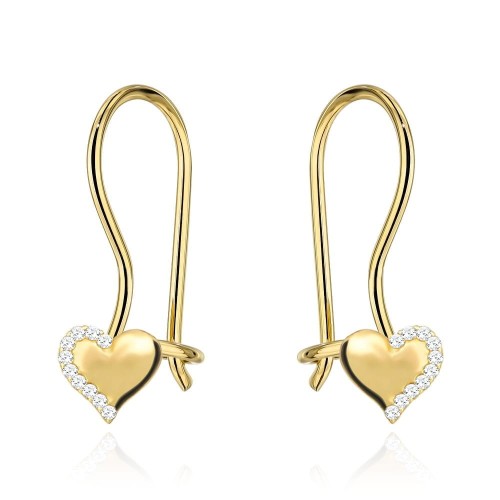 Kolczyki złote serca z cyrkoniami na biglu