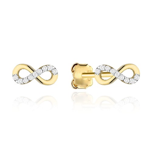 Kolczyki złote znaki nieskończoności zdobione cyrkoniami złoto pr. 585