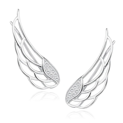 Kolczyki srebrne skrzydła z cyrkoniami ażurowe nausznice