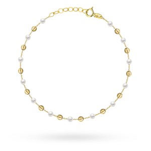 Bransoletka złota gładkie kulki i perły