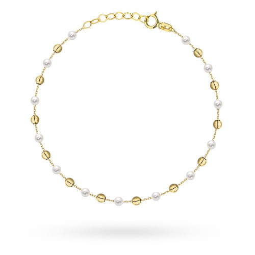 Bransoletka złota gładkie kulki i perły