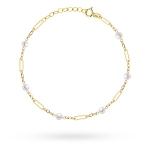 Bransoletka złota długie ogniwa i perełki