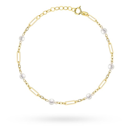 Bransoletka złota długie ogniwa i perełki