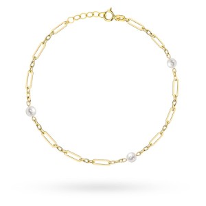 Bransoletka złota delikatne długie ogniwa i perły