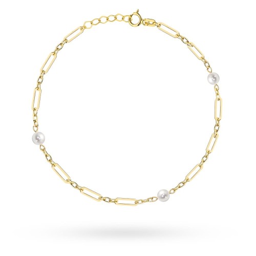 Bransoletka złota delikatne długie ogniwa i perły