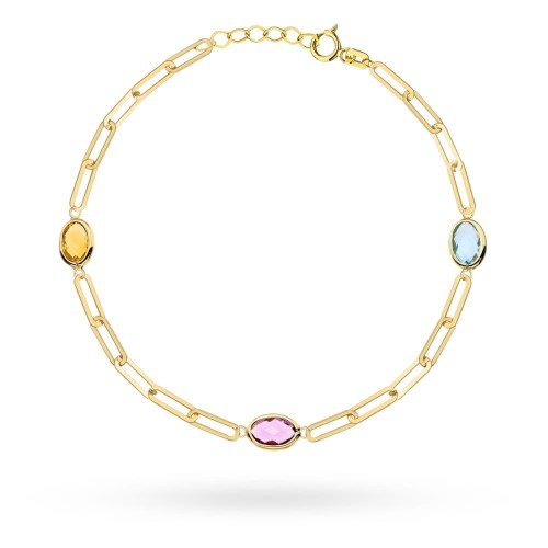 Bransoletka złota z topazem, ametystem i cytrynem z przedłużką