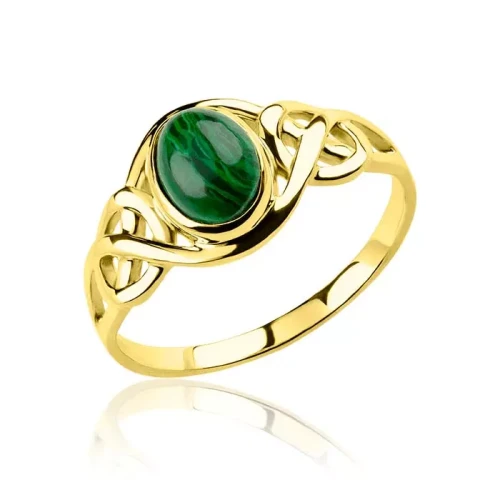 Złoty pierścionek z Malachitem ażurowy próba 585