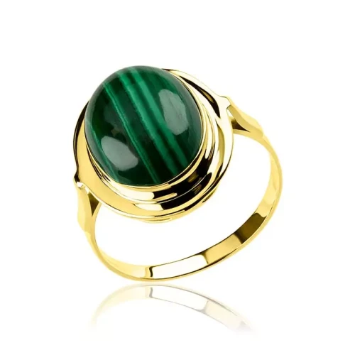 Złoty pierścionek z Malachitem próba 585 duży kamień