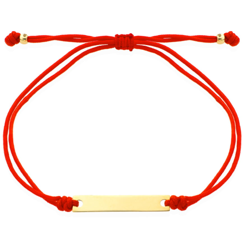 Bransoletka złota blaszka pod grawer na czerwonym sznurku