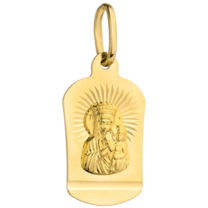 Medalik złoty Matka Boska Częstochowska z promieniami