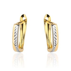 Kolczyki złote z diamentowaniem w dwóch kolorach złota