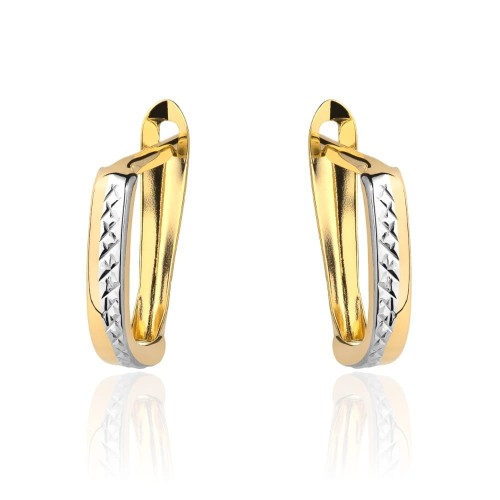 Kolczyki złote z diamentowaniem w dwóch kolorach złota