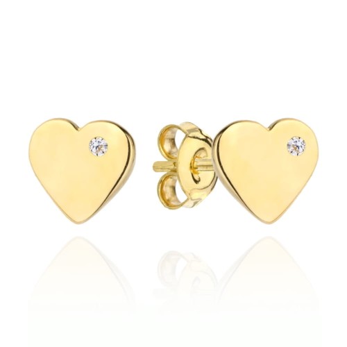 Kolczyki złote serduszko z cyrkonią z boku na Chrzest, Roczek, Komunię
