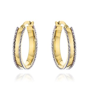 Kolczyki złote kółka zdobione na brzegach w dwóch kolorach złota