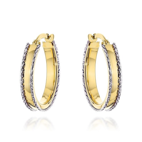 Kolczyki złote kółka zdobione na brzegach w dwóch kolorach złota