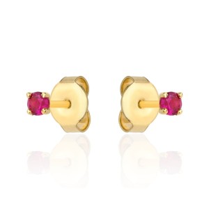 Kolczyki złote centralna rubinowa cyrkonia