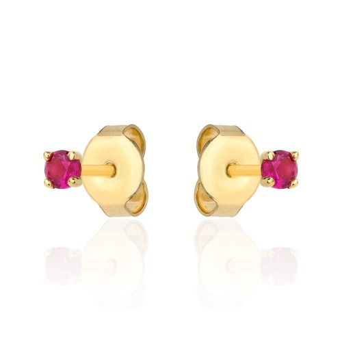 Kolczyki złote centralna rubinowa cyrkonia