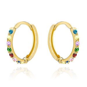 Kolczyki złote kółeczko wysadzane kolorowymi kamieniami