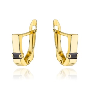 Kolczyki złote z czarnym prostokątnym kamieniem