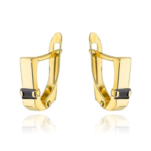 Kolczyki złote z czarnym prostokątnym kamieniem