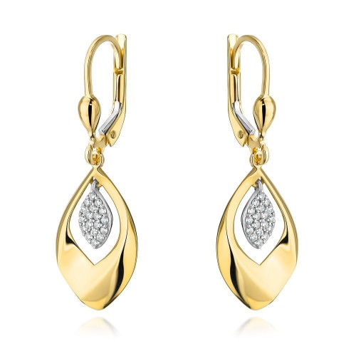 Kolczyki złote wiszące listki z cyrkoniami