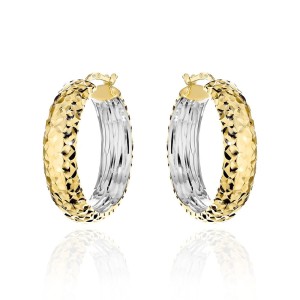 Kolczyki złote koła diamentowane z szeroką szyną w dwóch kolorach złota