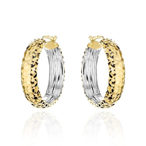 Kolczyki złote koła diamentowane z szeroką szyną w dwóch kolorach złota