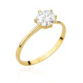 Pierścionek złoty klasyczny z centralną cyrkonią w sześciu łapkach