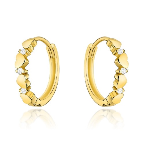 Kolczyki złote serduszka i cyrkonie