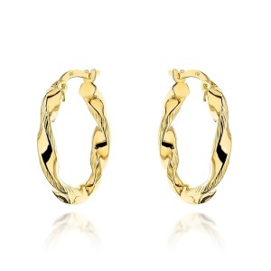 Kolczyki złote koła skręcone 20 mm lśniące angielskie zapięcie próba 585